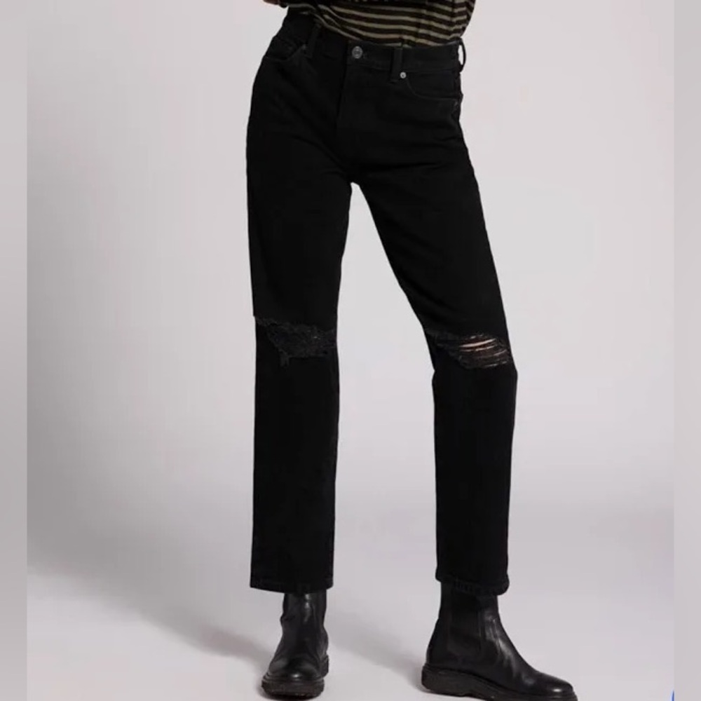 Current Elliott NWT Black Boyfriend Original Fit Ripped Knee Jeans Size 28